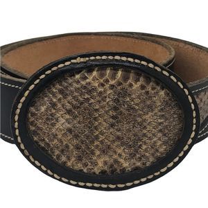 Snakeskin Leather Belt Snakeskin Rattlesnake Scallop Decor Hook Closure (Faux?)